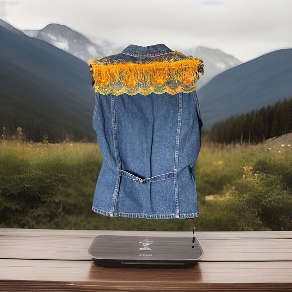 Eddie Bauer Women's Jean‎ Vest Denim Bling WPL - Picture 1 of 6